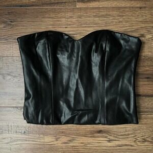 Aritzia Talula‎ Black Faux Leather Crop Corset Top Ribbed Size 8 Biker Goth